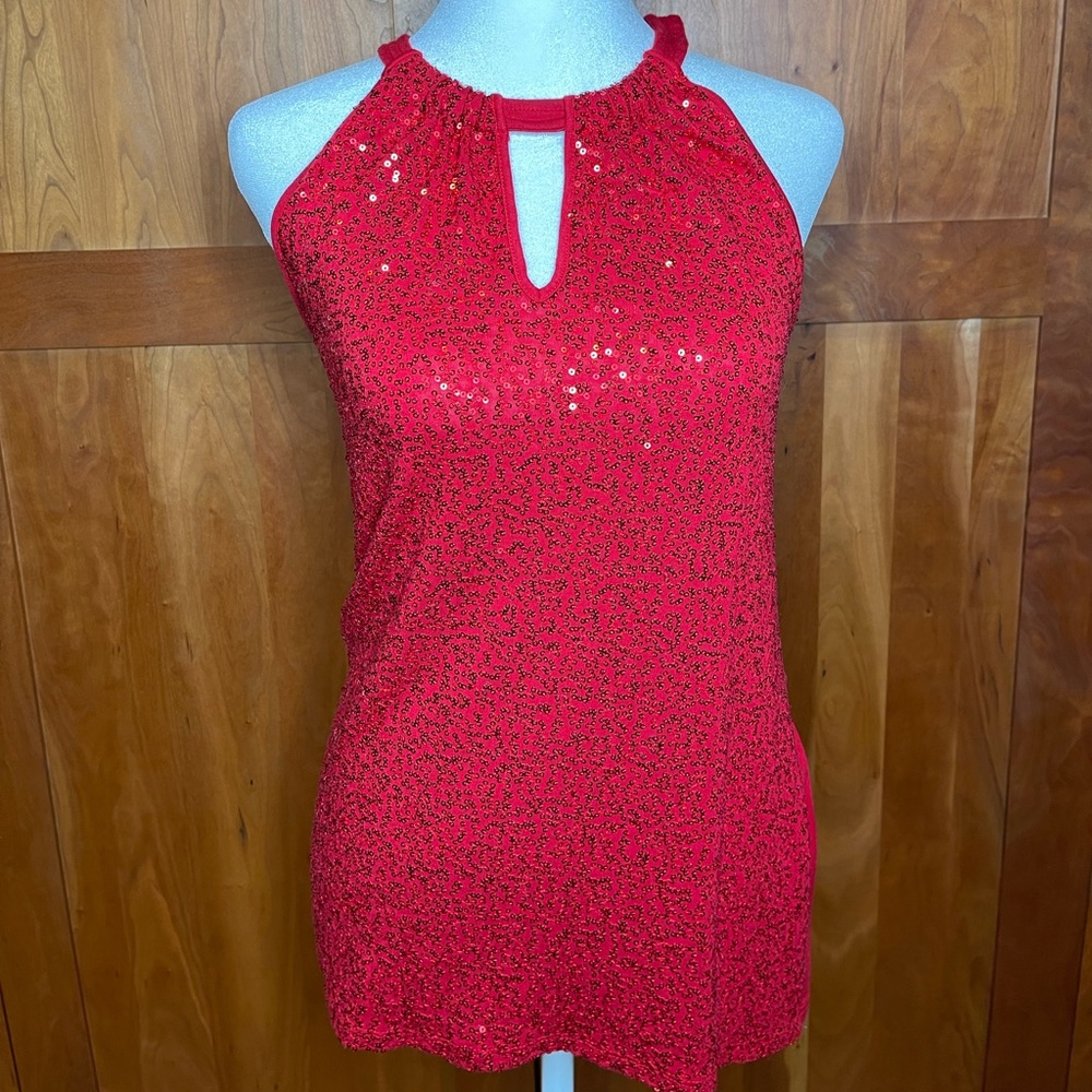 Red sparkly INC International Concepts key hole tank top blouse